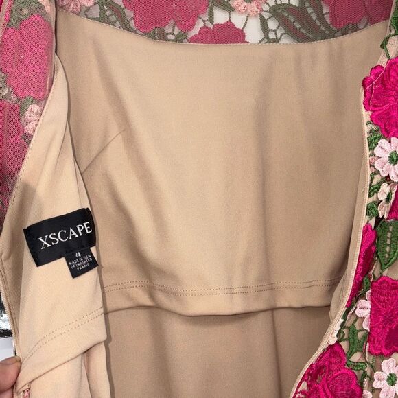 NEW XSCAPE Women's Short Sleeve‎ Floral Print Lace Sheath Dress Pink Multi 4 - Picture 13 of 16